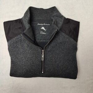 Tommy Bahama Pullover Mens XL Gray 1/4 Zip Mock Neck Quilted Shoulder Island